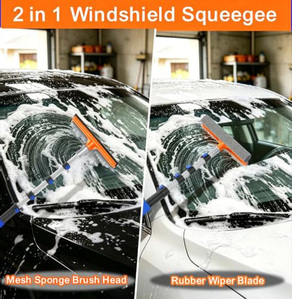 AgiiMan Car Wash Brush with Long Handle, 3-12FT Telescoping Car Cleaning Kit, Soft Bristle RV Wash Brush and Car Wash Mop for Car Truck SUV RV Boat Solar Panel House Siding Exterior Washing