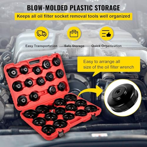 Oil Filter Socket Set,30 Pcs Oil Filter Wrench Set, Sturdy Steel Oil Socket,3/8" Oil,Low Profile Oil Set compatible with Easy Access,Oil Wrench Cap Set w/Case