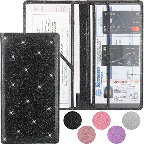 Car Registration and Insurance Holder, Premium Leather Insurance and Registration Holder,vehicle Glove Box Car Organizer, with Magnetic Shut for Cards, Driver License (Glitter Black) - color: 05-Glitter Black