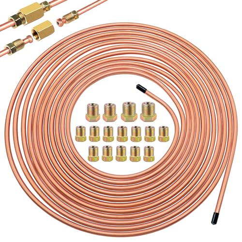 1/4Inch x 25 ft Brake Line Tubing Kit Flexible Copper Coated Alloy Brake Line Tubing Coil with 16 Inverted Flare Fittings SAE Standard - size: 1/4 Inch Gold, style: Brake Line