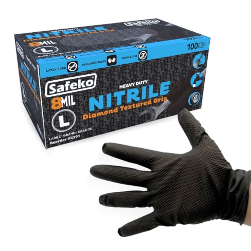 Nitrile Diamond Texture Gloves, 8 Mil Industrial Disposable Glove | Heavy Duty Industrial Disposable Gloves, Latex-Free Powder-Free, For Mechanic Automotive Cleaning Janitorial Food Handling - color: Black, size: X-Large