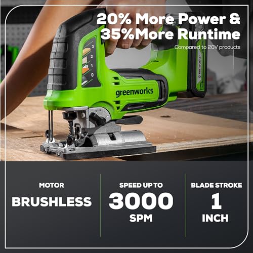 Greenworks 24V Brushless Cordless 2-pcs Combo Kit: 310 in./lbs Drill Driver, 1" Jig Saw, Brushless Motor, (1) 4.0Ah and (1) 2Ah Battery + (2) 2A Fast Charger Included - size: 2PCS Combo Kits(Drill+Jig Saw)