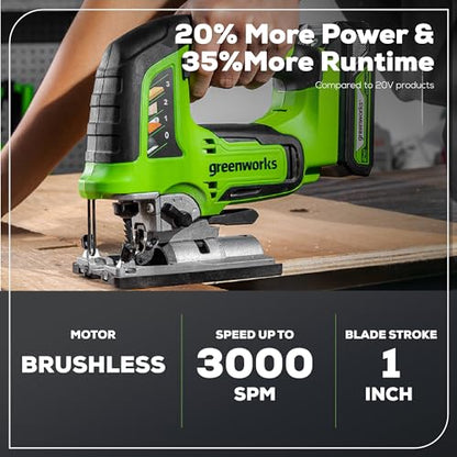 Greenworks 24V Brushless Cordless 2-pcs Combo Kit: 310 in./lbs Drill Driver, 1" Jig Saw, Brushless Motor, (1) 4.0Ah and (1) 2Ah Battery + (2) 2A Fast Charger Included - size: 2PCS Combo Kits(Drill+Jig Saw)
