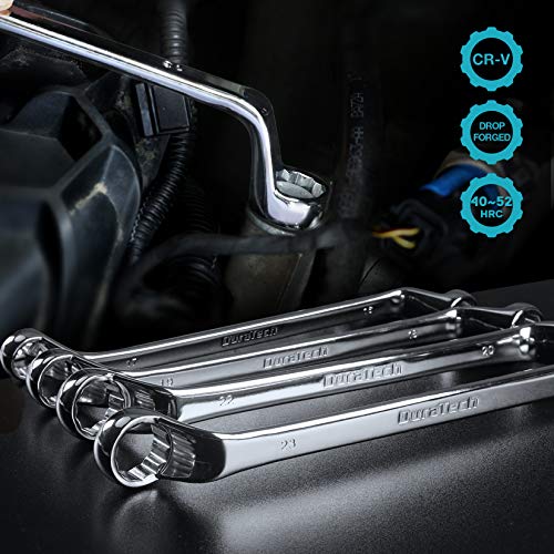 DURATECH Offset Box Wrench Set, Metric, 9-Piece, 6-23mm | 75-Degree, CR-V Steel, Organized in Rolling Pouch - color: Chrome-plated