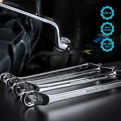 DURATECH Offset Box Wrench Set, Metric, 9-Piece, 6-23mm | 75-Degree, CR-V Steel, Organized in Rolling Pouch - color: Chrome-plated