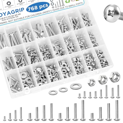 768PCS Nuts and Bolts Assortment Kit, M3 M4 M5 M6#6-32#8-32#10-24 Phillips Head Machine Screws Assorted Set with Storage Case, Metric SAE Bolts Nuts and Flat Washers Kit - size: 768PCS-M3 M4 M5 M6 #6 #8 #10