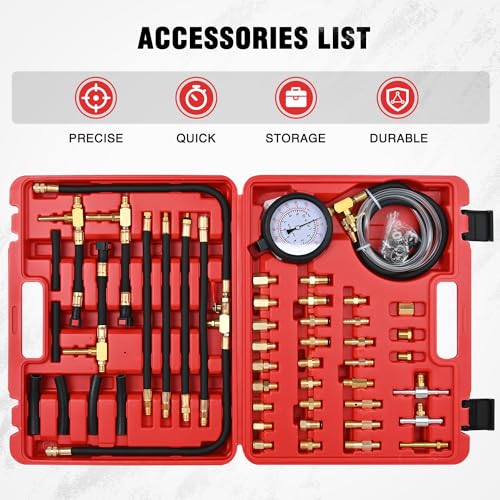 Nilight Fuel Pressure Tester Kit, 0-140 PSI Fuel Pressure Gauge with 9.49,7.89,6.30 Fuel Line Fittings, Master Fuel Injection Pressure Automotive Test Tool - color: Master B