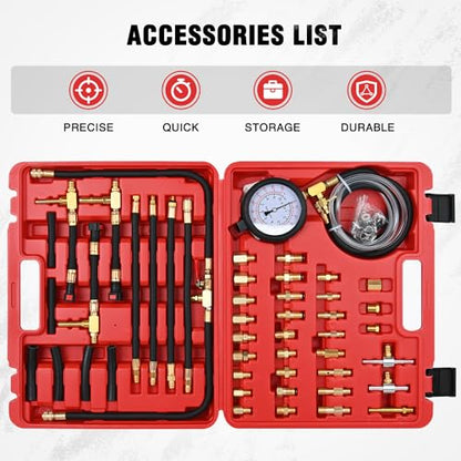 Nilight Fuel Pressure Tester Kit, 0-140 PSI Fuel Pressure Gauge with 9.49,7.89,6.30 Fuel Line Fittings, Master Fuel Injection Pressure Automotive Test Tool - color: Master B