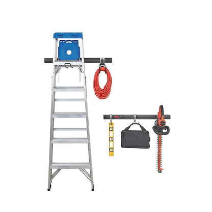 Rubbermaid Fasttrack Garage Storage Utility Hooks 7 Piece Black All in One Rail Hook Kit and Tool Organizer Heavy Duty for Home/Garage/Shed/Garden - size: 2 Rails, 5 Hooks
