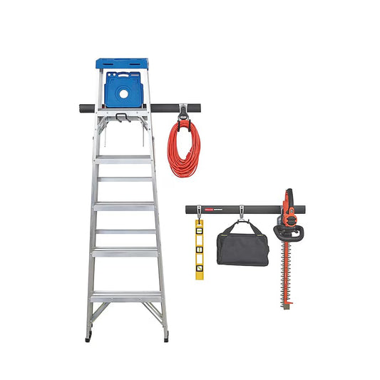 Rubbermaid Fasttrack Garage Storage Utility Hooks 7 Piece Black All in One Rail Hook Kit and Tool Organizer Heavy Duty for Home/Garage/Shed/Garden - size: 2 Rails, 5 Hooks