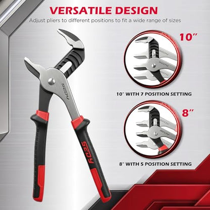 2-Piece Groove Joint Pliers Set, 10" & 8" Adjustable Water Pump Pliers, Straight Jaw Tongue and Groove Pliers with Non-Slip Handles for Plumbing, Pipe Fittings, Nuts, Bolts and Home Repair - color: 2pc - 8" & 10" Red & Black
