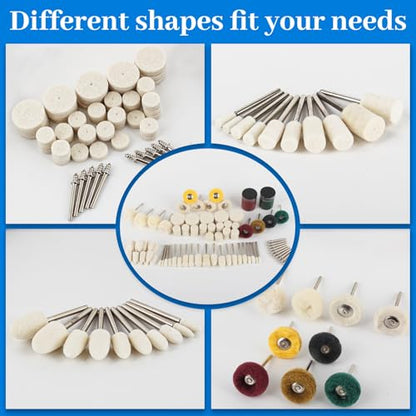 116 PCS Polishing Kit with 2 Polishing Compounds, Buffing Wheel Set for Dremel Rotary Tools, 1/8" Shank Accessories for Metal, Wood, Jewelry, Glass