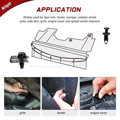 Nilight 70PCS Engine Under Cover Splash Shield Guard Body Bolts Bumper Fender Liner Push Retainer Fastener Rivet Clips for Infiniti G35 G37 FX35 FX45 EX35 Nissan 370Z 350Z 2 Years Warranty - color: 70Pcs Extruded U-nuts