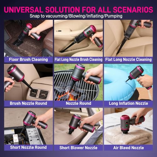 Car Vacuum Portable Cordless, 30000PA 3-in-1 Car Vacuum Cleaner High Power | LED Light, Brushless Air Duster Combo, 0.99lbs Lightweight Compact Mini Cordless Vacuum Cleaner for Car, Home, Pet