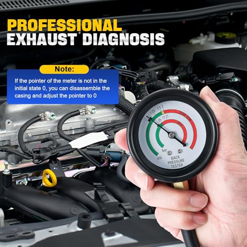 DASBET Exhaust Back Pressure Tester Kit with Carrying Case, Automotive Exhaust Back Pressure Gauge Set with 6-Foot Hose & Adapter(M12/M18) & 2 Hose Clamps Professional Automotive Diagnostic Tool