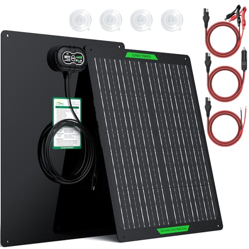 SUNER POWER Waterproof 50W 12V Solar Battery Charger & Maintainer PRO, Built-in UltraSmart MPPT Charge Controller, 12 Volt Solar Panel Trickle Charging Kits for Car Automotive Boat Marine RV Trailer - size: BC-50W-PB Ultra