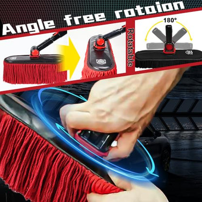 Car Duster Exterior, Dual Head, 4 Pcs, Black | Telescoping pole for boats. Chenille auto wash brush scrubs grime, while dry mop sweeps dust. - color: Red Black