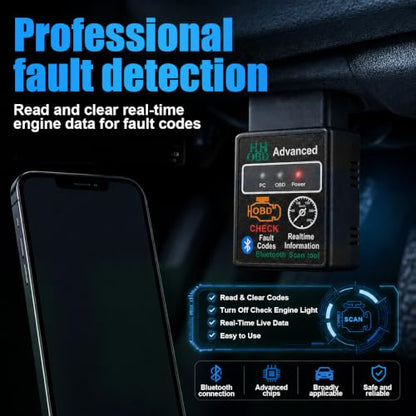 Car Bluetooth OBD2 Scanner, Wireless Car Diagnostic Scan Tool for Reset and Clear Fault Codes, Universal OBDII Auto Code Reader for Cars, SUVs, Trucks (Black)