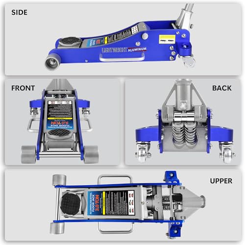 3T Aluminum Floor Jack, 6000 lb, Dual Pump, 3.35"-18.5" Lift | Aircraft-grade aluminum, dual pump, reinforced arm, side-mount handle. 3.35"-18.5" lift range. Lightweight & durable. - size: 3T Aluminum & Steel Blue