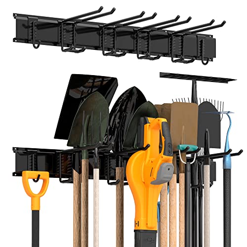 Sttoraboks Garage Wall Organizer, Heavy Duty Tool Hangers for Garage Wall with 6 Double Hooks & 2 Rails, Tool Organizer Wall Mount, Garage Hanging Storage Rack for Shovel, Rake, Broom and Ski Gear - size: 34inch 2 panels+6 hooks