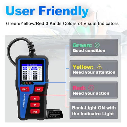AT300 Car Code Reader, OBD2 Car Code Scanner Check Engine Light Fault Code Reader Scanner CAN Diagnostic Tool for All OBDII Protocol Cars,Cranking Test - color: AT300