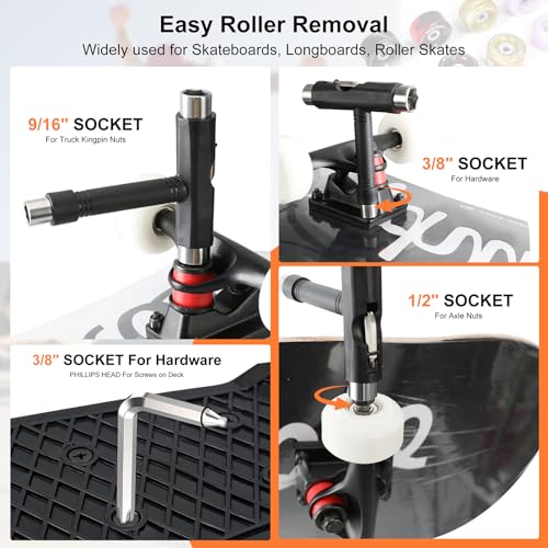 Skate Bearing Cleaning Kit – Portable Complete Bearing Maintenance System with Cleaning Bottle, 200ml Cleaner, 100ml Lubricant Oil, Bearing Press Puller & T Tool for Skateboard & Roller Skates