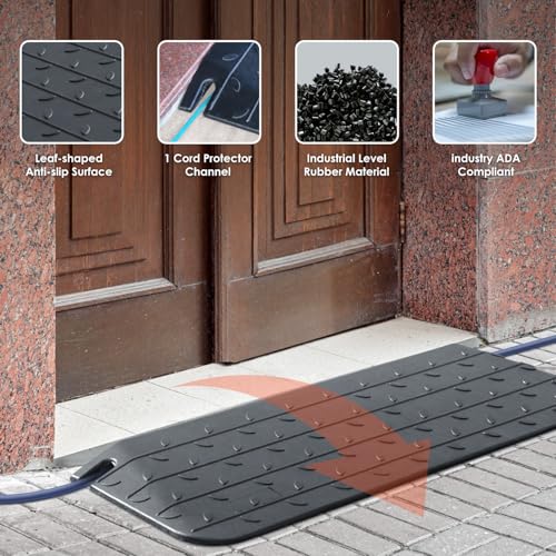 Heavy-Duty Rubber Threshold Ramps with Non-Slip Surface, 1" - 4" Rise Curb Ramps for Wheelchair Scooter Car Entrance Doorway, Loading Ramps Rated 20000Lbs Load Capacity (3.5" Rise) - size: 3.5" Rise