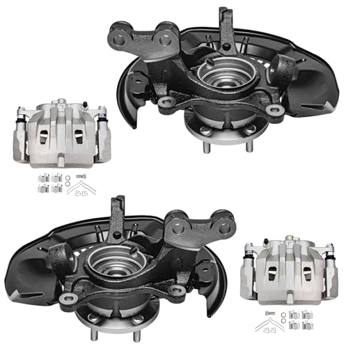 Detroit Axle - AWD Wheel Bearing Hubs Brake Calipers for Toyota | Highlander [3.5L], Front Steering Knuckles Hubs Disc Brake Calipers w/Brackets 2008 2009 2010 2011 Replacement - 4pc Set - size: 4BU50509/Kit