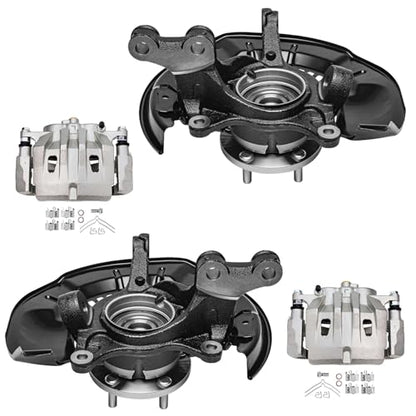 Detroit Axle - AWD Wheel Bearing Hubs Brake Calipers for Toyota | Highlander [3.5L], Front Steering Knuckles Hubs Disc Brake Calipers w/Brackets 2008 2009 2010 2011 Replacement - 4pc Set - size: 4BU50509/Kit