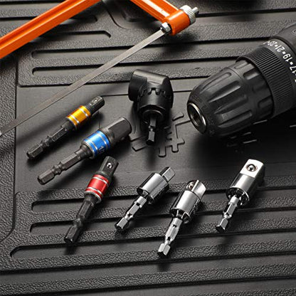 7 Pcs Impact Drill Sockets Adapter Drill Bit Adapter Set, 3 Hex Shanks Socket Adapter, 3 Pcs 360 Degree Rotatable Power Drill Sockets Adapter, 105 Degree Right Angle Screwdriver for Automotive DIY