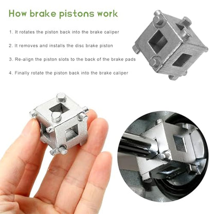 3/8" Disc Brake Piston Caliper Wind Back Cube Tool, Stainless Steel Brake Caliper Compression Cube Tool, Vehicle Disc Brake Piston Back Tools Fits 3/8" Square Driver
