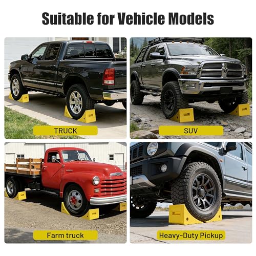 Yescom PU Wheel Chocks for Wheel Under 35" with 5ft Rope, 66,000 lbs Heavy | Duty Capacity, Lightweight Car Chocks for Off-road Car, Full-size Pickup, Heavy-duty Trucks - size: for Wheel under 35", 2Pack