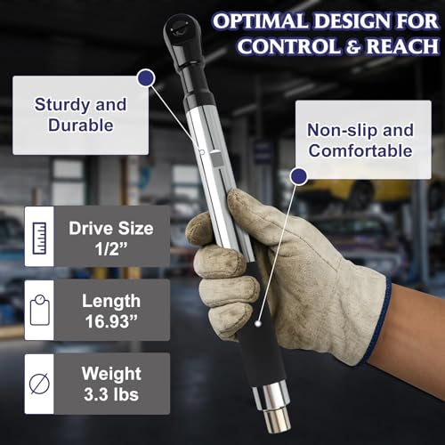 1/2" Drive Offset Extension Wrench for Drill, Heavy-Duty Ratchet Extender for Tight Spaces, Includes 1/4", 3/8", 1/2" Socket Adapters & Bit Holder for Auto Repair