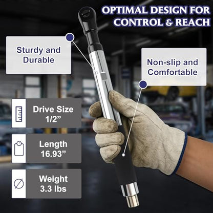 1/2" Drive Offset Extension Wrench for Drill, Heavy-Duty Ratchet Extender for Tight Spaces, Includes 1/4", 3/8", 1/2" Socket Adapters & Bit Holder for Auto Repair