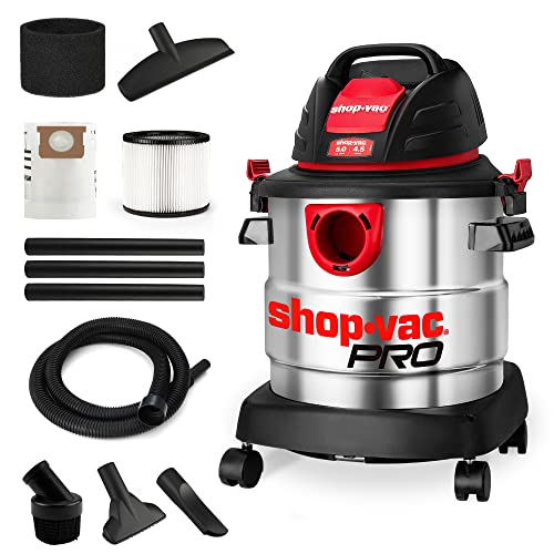 Shop-Vac 5 Gallon 4.5 Peak HP Wet/Dry Vacuum, Stainless Steel Tank, Portable Shop Vacuum with Filter, Hose and Accessories for Garage, Workshop. 5920588 - size: 5 Gallon