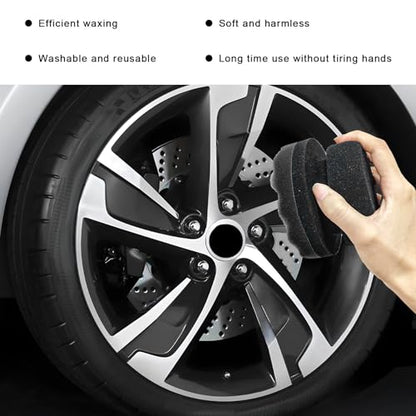 2PCS Large Tire Shine Applicator, Reusable Car Detailing Foam Hex Grip Dressing Pad, Durable Polishing Sponge Tool for Applying Tire Shine,Universal Cleaning Supplies for Wheel Care (Black) - color: Black, Large