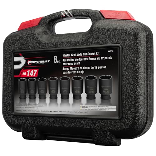 Powerbuilt 8 Piece 1/2-in. Drive Impact Rated Metric Axle Nut Socket Set 12 Point, 29mm-39mm, Heavy Duty Storage Case - 647752 - style: Axle Nut