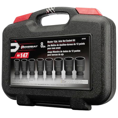 Powerbuilt 8 Piece 1/2-in. Drive Impact Rated Metric Axle Nut Socket Set 12 Point, 29mm-39mm, Heavy Duty Storage Case - 647752 - style: Axle Nut