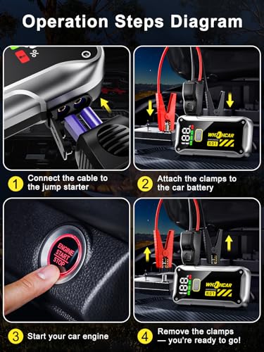 Car Jump Starter,12V 4000A Car Battery Jump Starter (9.0 Gas/7.5L Diesel) Fast Charging Portable Battery Pack with LCD Display Extended Jumper Cables LED Light - color: Black
