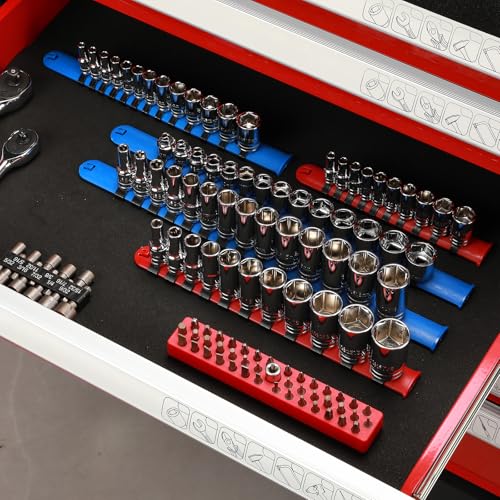 MIXPOWER 3/8" Drive Mid-Length Socket Set with Storage Rails, 14-Piece, 6 Point, 6-19mm, CR-V, Metric, Semi-Deep Socket Set - size: 3/8" Dr. Mid-Length, 6-19mm