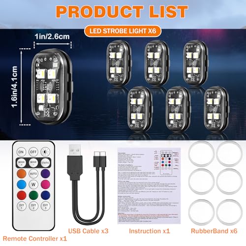 6PCS Wireless LED Strobe Lights, Upgraded 4LEDs RGB Lights for Cars Trucks | Create Brighter Lighting Effects for Vehicle Customization, 6PCS Rechargeable Lights for Motorcycles Camping - size: 6PCS (Upgraded 4LEDs)