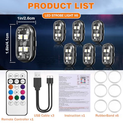 6PCS Wireless LED Strobe Lights, Upgraded 4LEDs RGB Lights for Cars Trucks | Create Brighter Lighting Effects for Vehicle Customization, 6PCS Rechargeable Lights for Motorcycles Camping - size: 6PCS (Upgraded 4LEDs)