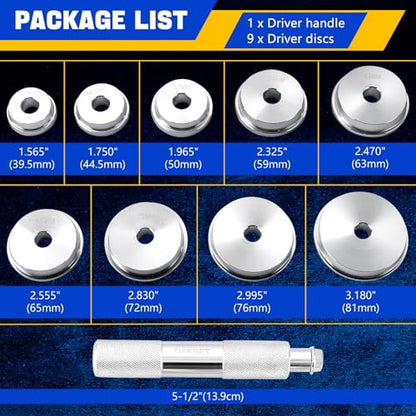 DASBET 10pcs Bearing Race and Seal Driver Set | Aluminum Bushing Press Kit with Seal Driver and 9 Adapters for Bearing Installation