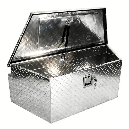 39" Trailer Tongue Box, Aluminum Trailer Tool Box for Storage Tool | Lockable Diamond Plate Trailer Tool Box Tongue with Gas Strut for Trailer, Truck Bed, Pickup & RV Storage - color: Silver, size: 39" x 16.5" x 12" - Diamond