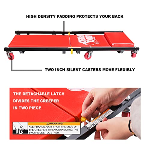 BIG RED 2-Piece Rolling Garage/Shop Creeper: 36" Padded Mechanic Cart with Headrest and 6 Casters, Red - style: Rolling Creeper