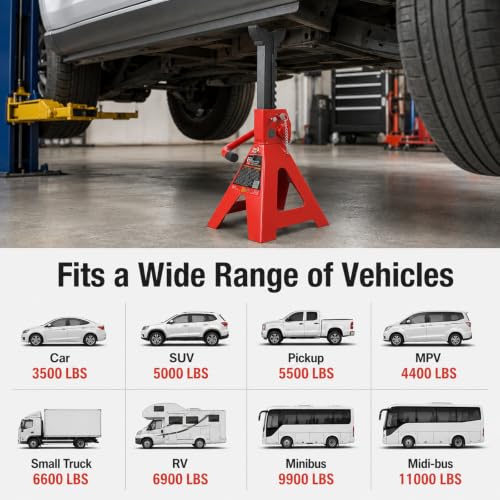 Big RED 12 Ton Jack Stands with Lock Adjustable Height to 28.15'',Heavy-Duty Car Jack Stands Fit for Cars, SUVs, and Most Automobiles, Red, 2 Pack - style: 12 ton jack stands
