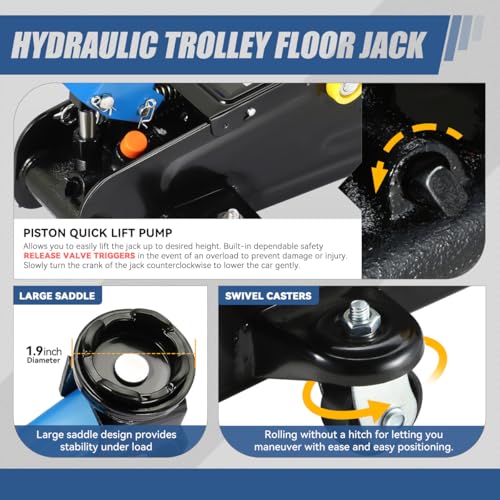 Auto Dynasty 2 Ton Floor Jack with Jack Stands, Heavy Duty Steel Hydraulic Racing Floor Jack with Single Piston Quick Lift Pump, Hydraulic Trolley Service Car Jack, Blue - color: Blue