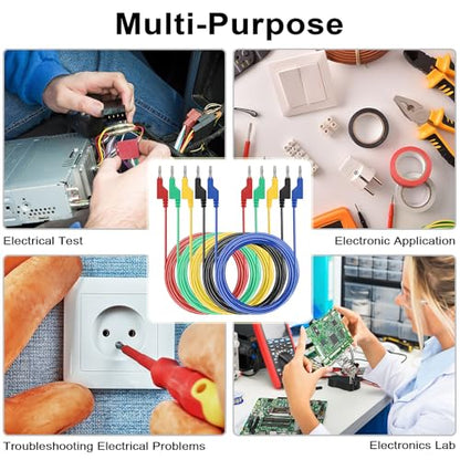 Sumnacon 5Pcs Banana to Banana Plug Test Lead, 4mm Stackable Banana Plug Wire Test Cable Lead for Multimeter, Electrical Test Wire 1000V/15A 9.8 Ft/3M - size: 3 m