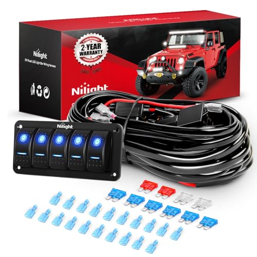 Nilight 16AWG 14AWG 12AWG LED Light Bar Wiring Harness Kit 12V On/Off 5 Gang Rocker Switch Panel Power Relay Blade Fuse 5Pin Toggle Switches for Cars Boat ATV Trucks-10 Leads - color: 5Gang Rocker Switch 16AWG Wiring Harness