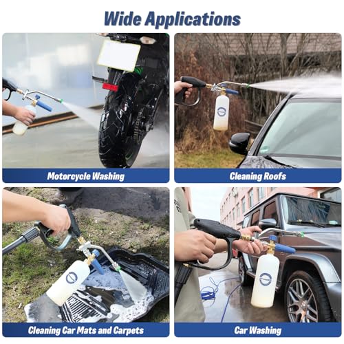 Foam Cannon Dual Connector for Pressure Washer | Double Tip Attachment for Soap Cannon, Pressure Washer Gun and 7 Power Washer Sprayer Nozzles Tips for Car Wash Kit